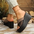 thumbnail image 4 of Womens Wedge Sandals Platform Slip on Mesh Slides Open Toe Summer Casual Canvas Slippers Backless High Heels Khaki Size 9.5, 4 of 8