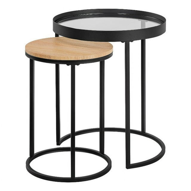 Metal and Glass Nesting Side Tables - Coastal Oak