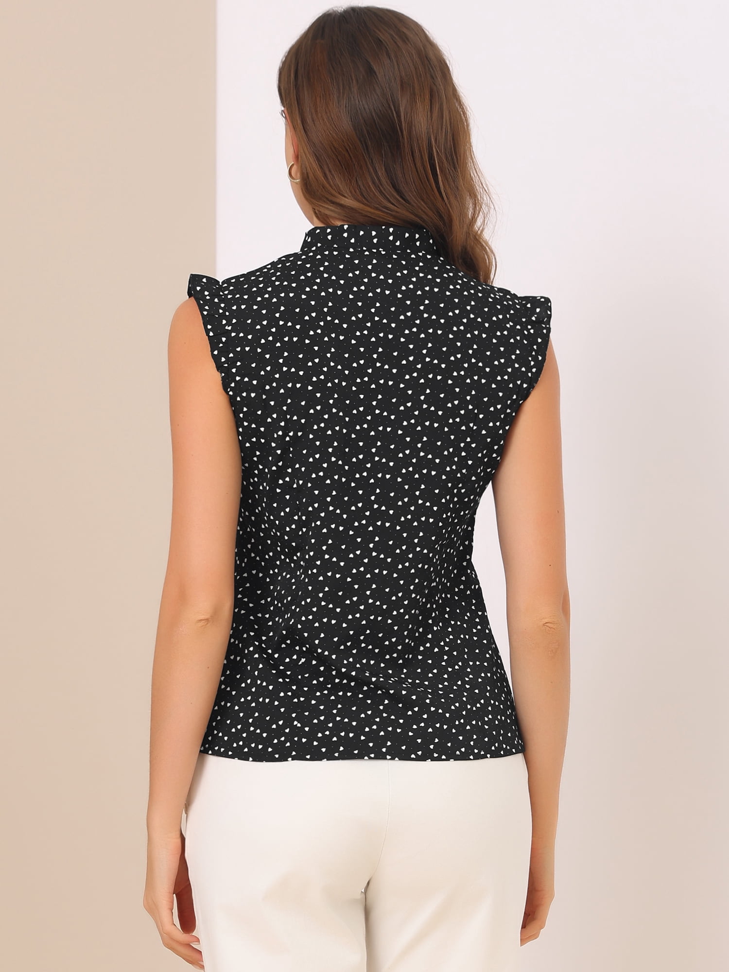 DARING DIVA Women's Tie Neck Sleeveless Mesh Panel Retro Heart Shirt Blouse XS Black