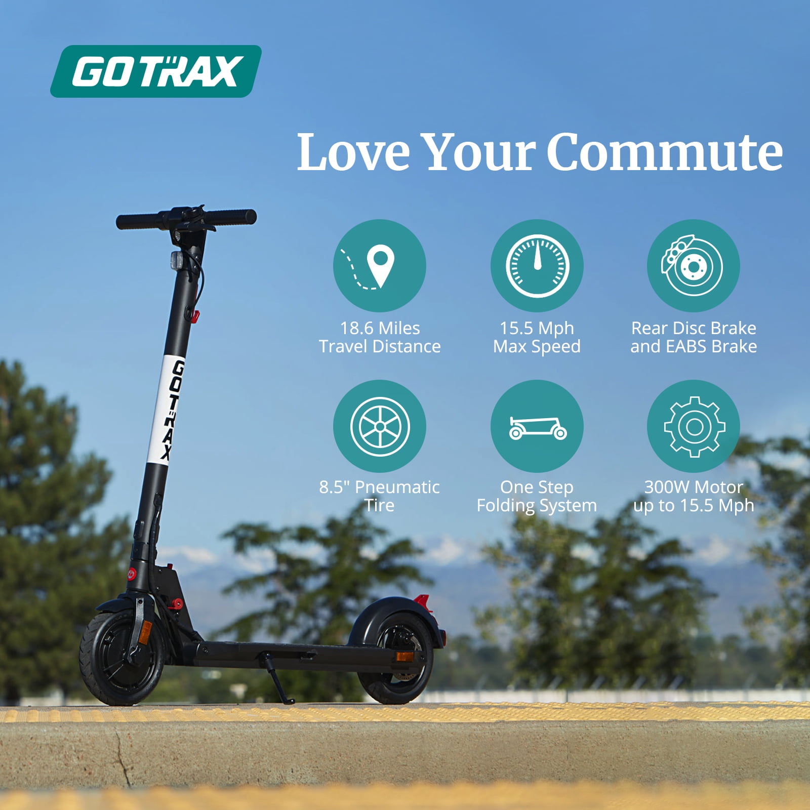 GOTRAX XR Elite Commuting Electric Scooter for adults, Peak 400W 36V Motor 8.5" Tires 15.5mph Speed with Cruise Control Foldable E-Scooter