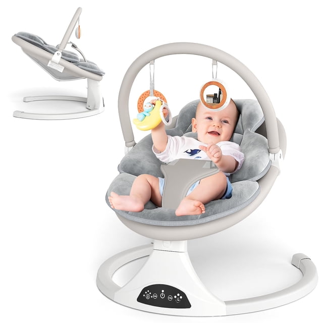 Columpio eléctrico para bebé RIVIPLOU, 5 velocidades, control remoto, 12 meses, gris