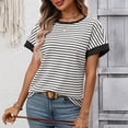 thumbnail image 6 of Women's Going Out Striped Knit T Shirt Short Sleeve Round Neck Casual Stretchy Everyday Spring Top, 6 of 9
