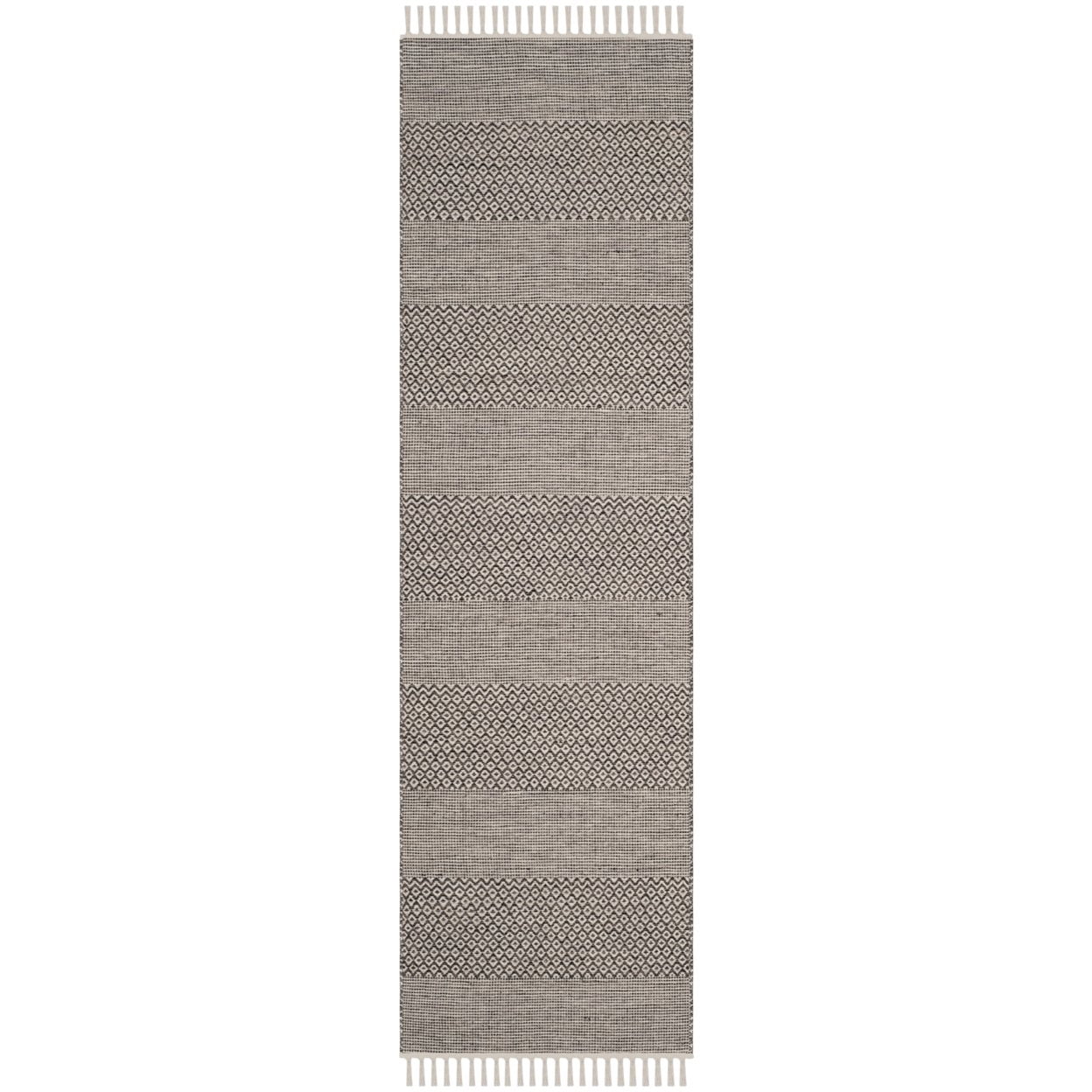SAFAVIEH Montauk Karlene Geometric Striped Cotton Runner Rug, Ivory/Anthracite, 2'3" x 20'