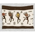 thumbnail image 1 of Primitive Decor Tapestry, Cartoon Natives With African Masks Prehistoric Tribal Rituals Theme, Wall Hanging for Bedroom Living Room Dorm Decor, 60W X 40L Inches, Black Beige Yellow, by Ambesonne, 1 of 1