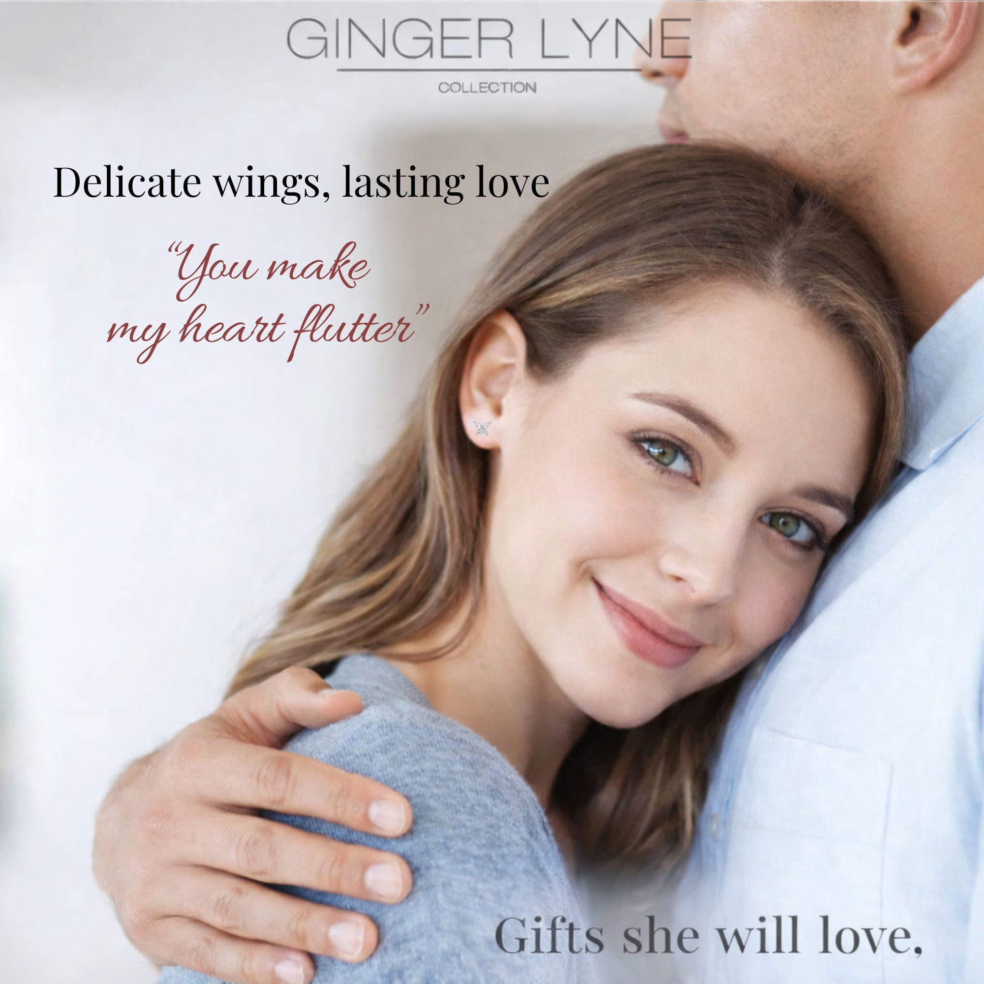 Small Butterfly CZ Solitaire Flat Back Stud Earrings Titanium Body Piercings by Ginger Lyne 2 Sets Post 6mm 8mm