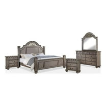 FOA Damos 5pc Gray Wood Bedroom Set - Cal King 2 Nightstands Dresser Mirror