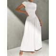thumbnail image 4 of White Elegant Minimalist Daily Wear High Neck Short Sleeve A-Line Maxi Dress, 4 of 8
