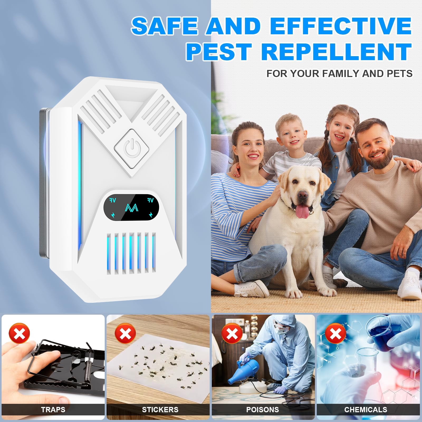 Ultrasonic Repeler Indoor, Mouse Repelent Plug in, Pest Control, Repelent Roach, Rodent, Mouse, Bugs, Mosquito, Spider, Ant for Home,Kitchen, Office, Warehouse, Hotel