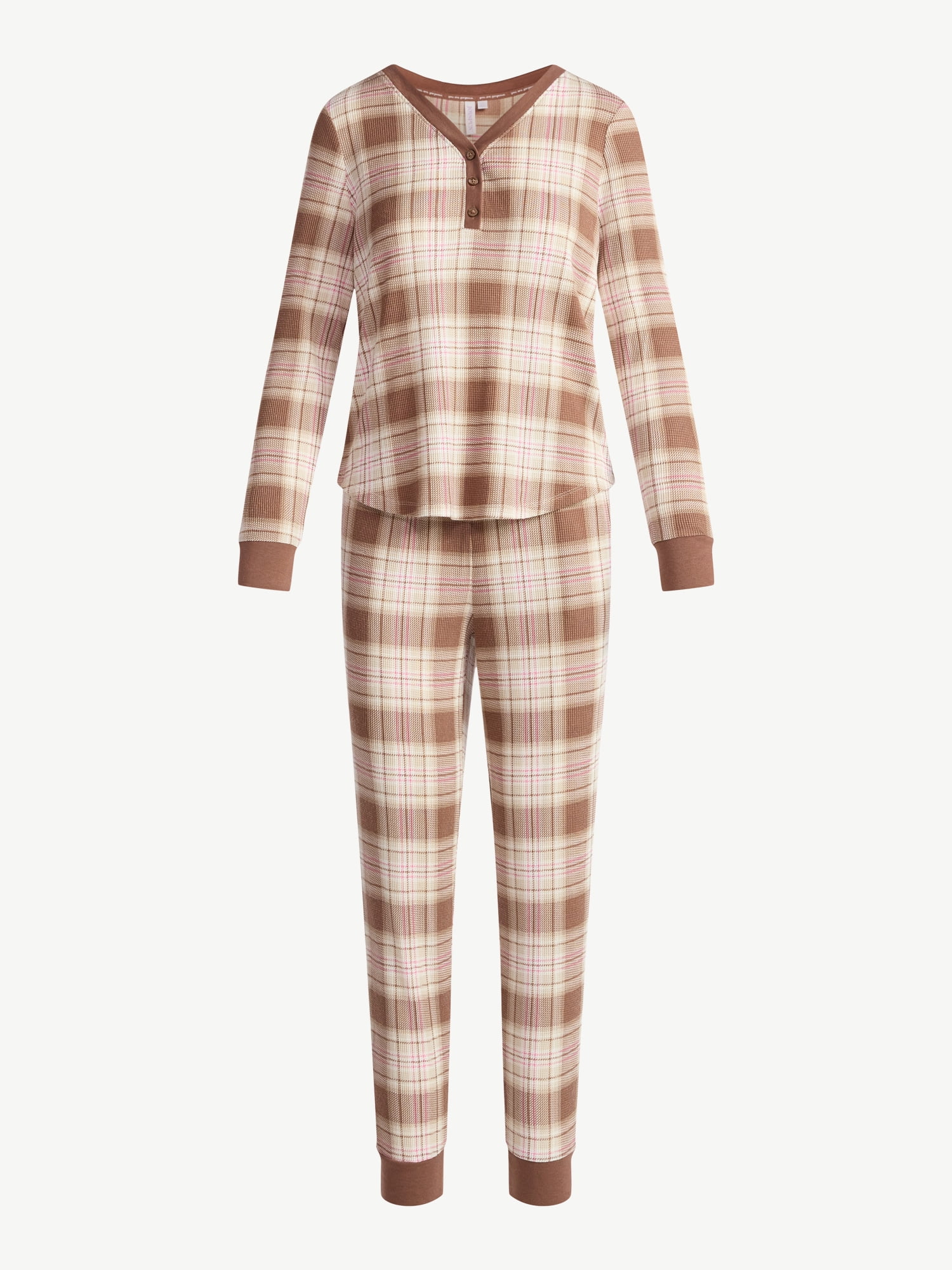 Joyspun Women's Waffle Knit Henley Sleep Top, Joggers and Socks Pajama Set, 3-Piece, Sizes XS-3X
