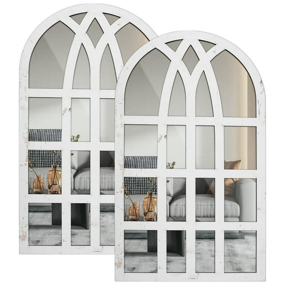 PEACNNG 2PCS Arched Window Mirror Retro Entry Wall Mirror Decal Acrylic Rectangle Windowpane Mirror