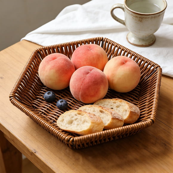 Cesta de almacenamiento tejida de plástico para frutas, verduras, aperitivos, bandeja multifuncional de ratán imitado para la organización de la cocina y el hogar