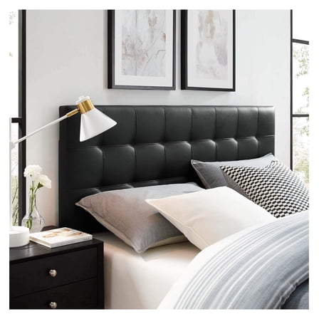 Lily Tufted Faux Leather Upholstered Queen Headboard in Black
