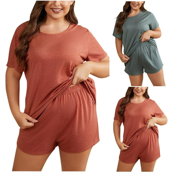 YUANxueke Plus Size Short Sets for Women Crew Neck 2 Piece Summer Set Oversized Top and Loose Fit Shorts Casual Summer Matching Outfits with Pocket XL-5XL
