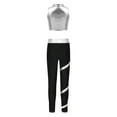 thumbnail image 2 of YONGHS Kids Girls Stage Performance Workout Outfits Metallic Vest with Rhinestones Striped Pants Set Silver 12, 2 of 5