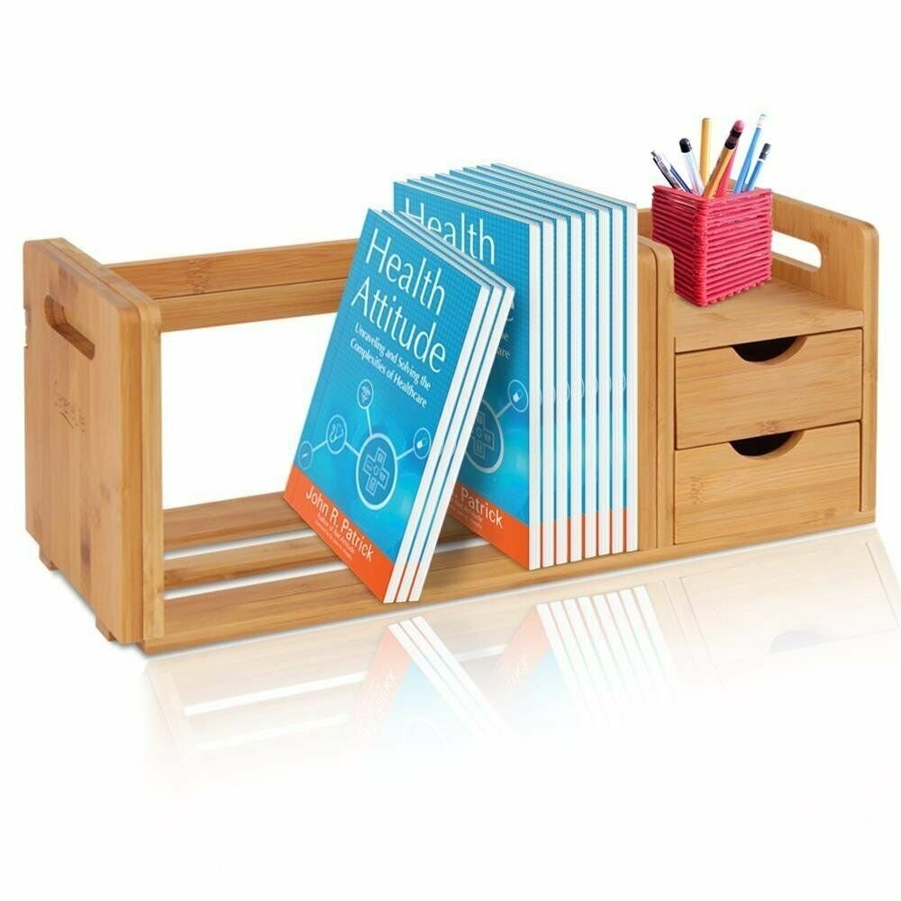 SereneLife SLDCAB180 Natural Wood Bookshelf Desktop Shelf Organizer