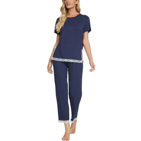

Unique Bargains Women s Suit Short Sleeve Lace Nightwear Lounge Pajama Sleepwear Sets