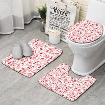 Red Christmas Snowman Pattern Bathroom Rugs Sets 3 Piece,Toilet Cover Set,Absorbent Non Slip Bathroom Mats Sets with U-Shaped Contour Rug Toilet Rug Set
