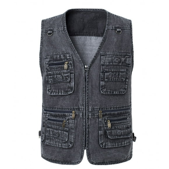 LOVZFMLL Jackets for Men's Denim Vest Standing Collar Multiple Pockets Slim Fitting Outdoor Photography Sports Vest Jacket Coat