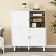 thumbnail image 2 of Furvclv Dresser Closet, Storage Cabinet With Leather Handles, 3 Doors, Solid Wood Round Legs, Open Shelves, Waterproof And Scratch Resistant Buffet Cabinet For Living Room, 2 of 9