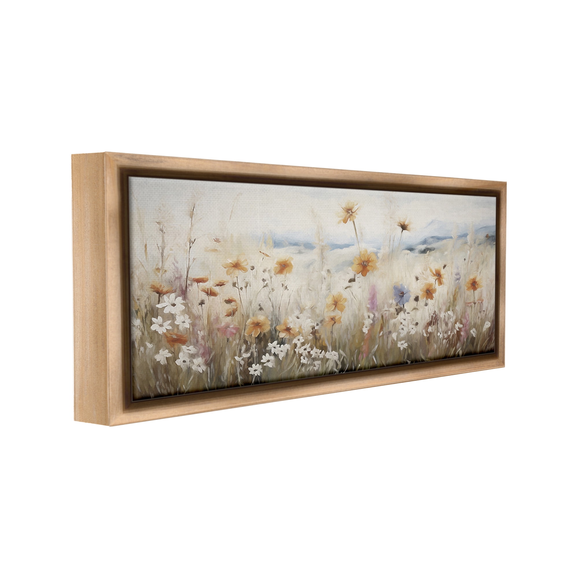 Stupell Industries Neutral Misty Meadow Botanical & Floral Painting Brown Floater Framed Canvas Art Print Wall Art, 25 x 11