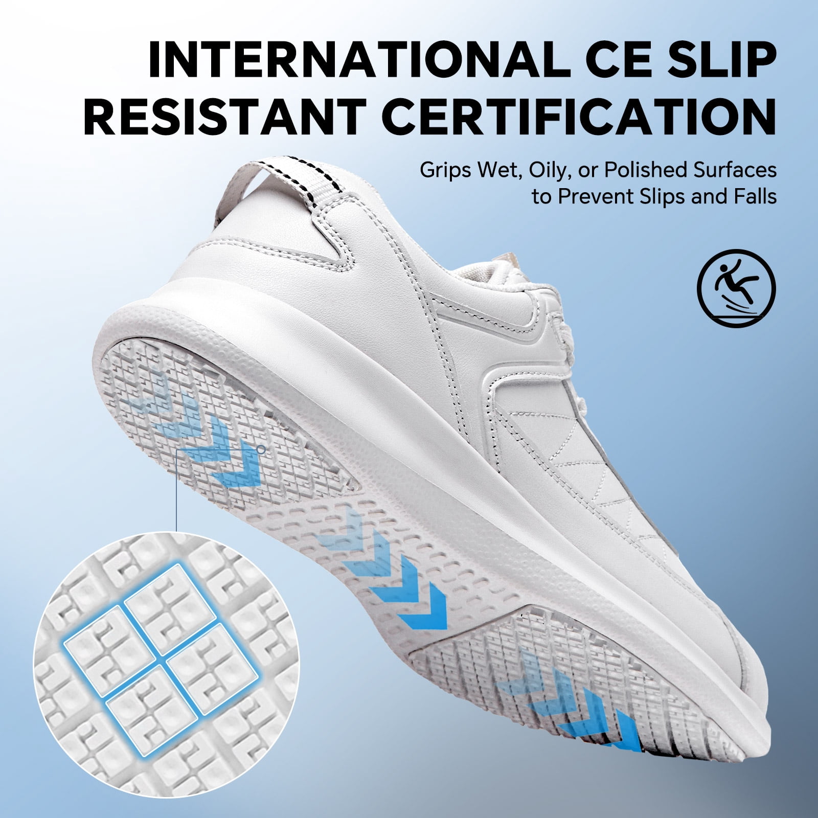 SPIEZ Women’s Non-Slip Work Shoes, Waterproof Oil-Resistant Lightweight Sneakers for Nurses Chef Kitchen Restaurant, with Arch Support, White Size 7.5