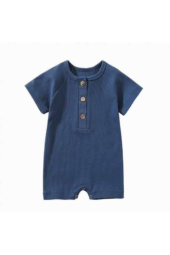 Baby Boy Romper for 0 3 6 9 12 18 24 36 48 Months Newborn Infant Summer Clothes Solid Color Ribbed Short Sleeve Jumpsuit Bodysuit One Piece Outfit 0-24M(9-12 Months,Blue)