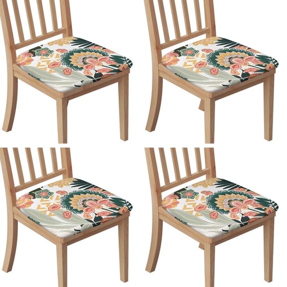 Tropical Pioneer Flower Pattern Seat Covers for Dining Room Chairs Set Of 4,Stretch Printed Washable Chair Seat Cover with Elastic Ties and Button,Removable Waterproof Couch Cushion Covers