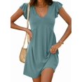 thumbnail image 2 of Women'S Summer Dresses Beach 2026 Casual Deep V Neck Loose Sundress Ruffle Sleeve Mini Dress Bean Green XXL, 2 of 9