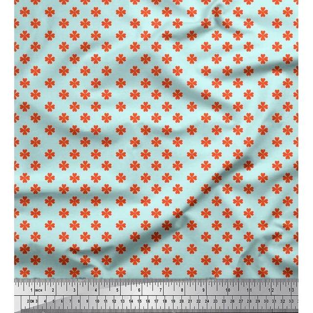 Soimoi Moss Georgette Fabric Clover Leaves Print Fabric by the Yard 42 Inch Wide