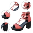 thumbnail image 5 of Rokment Chunky Block High Heels Strappy Sandals for Women 2026 Summer Fashion Casual Leather Fish Mouth Open Toe Platform Ankle Strap Dressy Sandals with Back Zipper Watermelon Red Size 8.5, 5 of 8
