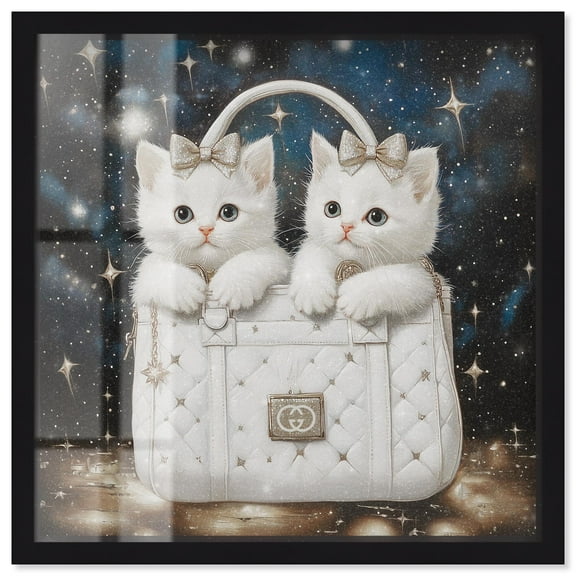 Constellation Kittens Purse Shadowbox Print Fashion Art Prints by Art Remedy, Black Frame, 12 x 12