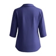 thumbnail image 5 of thefmos Women Plus Size Fall Spring Collared 3/4 Sleeve Button Down Blouses Dressy Casual V Neck Tunic Tops Loose Fit Solid Basic Shirts for Work Vacation, Blue XL, 5 of 6