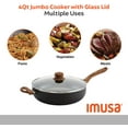 Imusa 4 Quart Black Stone Jumbo Cooker Pan with Glass Lid and Wood Look Handles