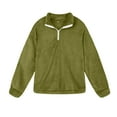 thumbnail image 3 of Patlollav Womens Zipper Patchwork Long Sleeve Tops Plush Pullover Sweatshirt Army Green S, 3 of 6