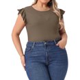 thumbnail image 2 of DARING DIVA Women's Plus Ruffle Sleeveless Slim Fit Stretchy Bodysuit 4X Light Brown, 2 of 5