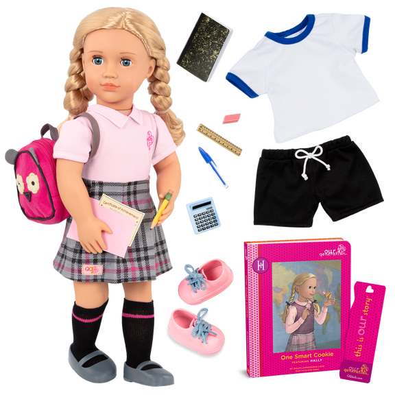 Our Generation 18inch Posable School Doll with Storybook, Accessories, Hally