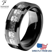 Tungsten Carbide Wedding Band Ring Silver Skull Skeleton Inlay Comfort Fit Mens 8MM