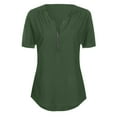 thumbnail image 6 of Jacenvly 2024 short sleeve summer shirts for women Loose Women's Summer Short Sleeve Half Zip Casual Tunic Rollable Blouse Tops Quick drying Solid v neck t shirts plus size tops Army Green, 6 of 6