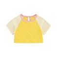 thumbnail image 2 of Cropped Tops for Girls 6M-5Y Cute Cotton Short Sleeve T-Shirts Toddlers Kids Trendy Hollow-Out Pullover Crewneck Color-Block Summer Tees Top, 2 of 8