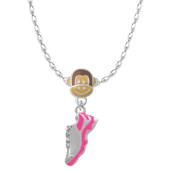 Delight Jewelry Silvertone Hot Pink Running Shoe Mia Monkey Charm Necklace