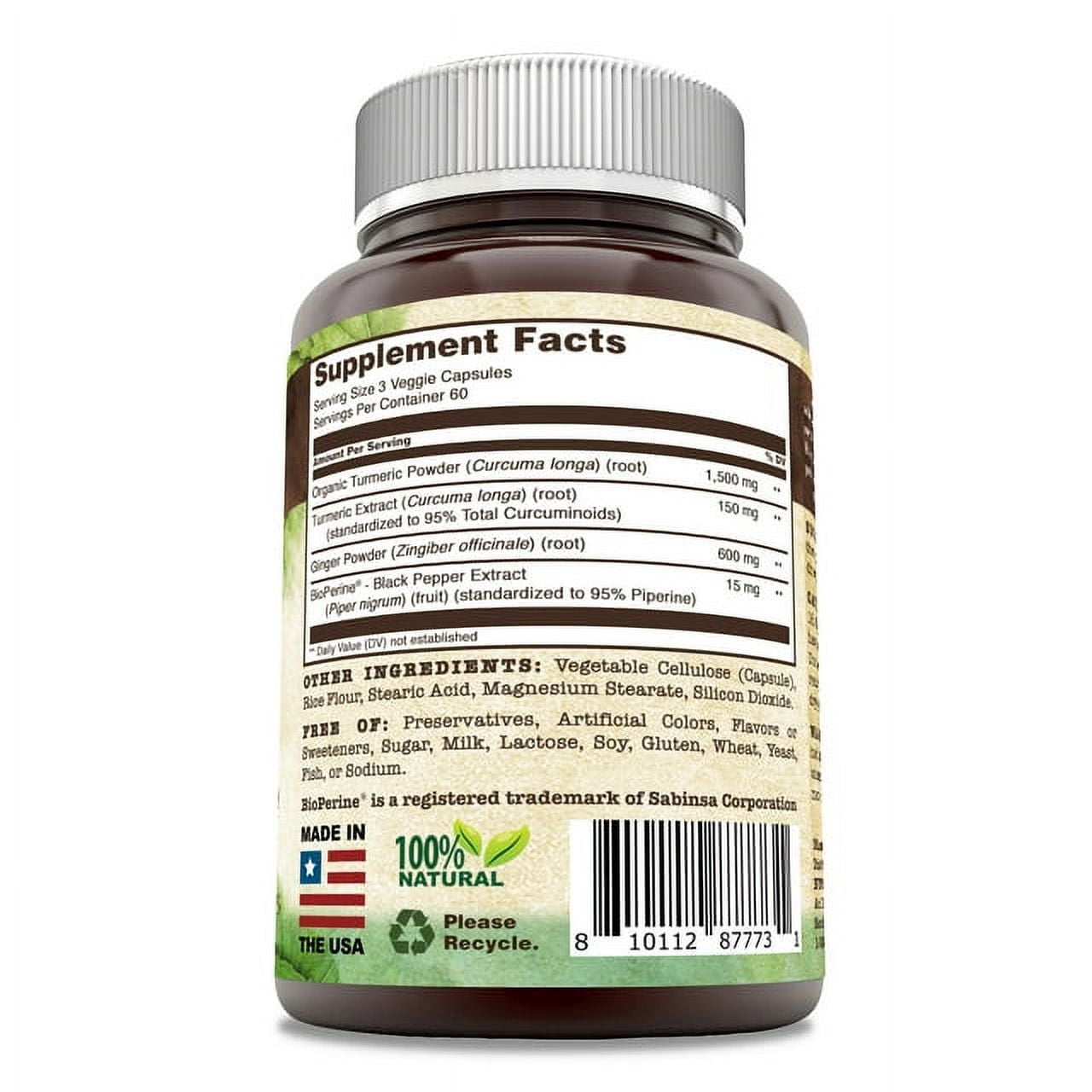 Nutri Essentials Turmeric Curcumin & Ginger with BioPerine 2250 mg Per Serving Veggie Capsules | Non-GMO | Gluten Free | Made in USA | Ideal for Vegetarians