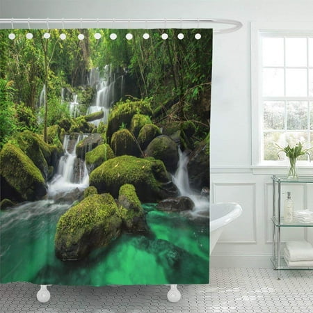 BPBOP Beautiful Waterfall in Green Forest Jungle at Phu Tub Berk Mountain Phetchabun Polyester Shower Curtain Bathroom Decor 66x72 inches