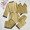thumbnail image 7 of PRINxy Womens 4 Piece Satin Pajama Sets Robe Shorts Crop Tank Tops Nightdress Soft Lace Sleepwear Set Lightweight Loungewear Sets Khaki S, 7 of 7