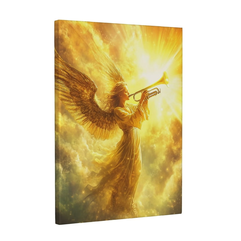 【F15号】 Angel's trumpet油画 油彩 oil painting CozyNet An Angel Blowing A Trumpet Surrounded By Golden Beams Of