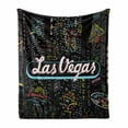 thumbnail image 1 of Las Vegas Soft Flannel Fleece Blanket, Colorful Elements of Vegas Entertaintment Monochrome Buildings Sax and Bar Signs, Cozy Plush for Indoor and Outdoor Use, 60" x 80", Multicolor, by Ambesonne, 1 of 6