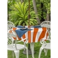thumbnail image 3 of Outdoor Table Cloth with Umbrella Hole and Zipper, Burnt Orange Striped Waterproof Round Tablecloth 54 Inch, Thanksgiving Orange White Stripes Washable Table Cover for Outside Party Patio Picnic, 3 of 8