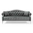 thumbnail image 2 of 78.7 Chesterfield Sofa, Modern Velvet Button Tufted Upholstered Accent Sofa with 2 Pillows and Nailhead 3 Seater Sofa with Rolled Arms and Silver Metal Legs for Living Room, Gray, 2 of 5