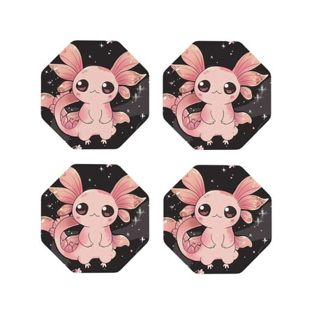 

Honeii Cute Axolotl Sakura Blossoms B Print Leather Coaster Set of 4 Ideal for Safeguarding Your Furniture from Drinks Spills and Effortless Cleanup-Octagon
