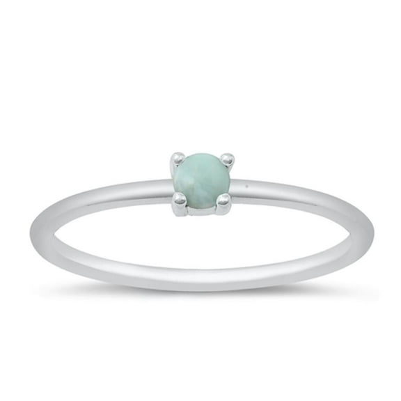 Larimar Ring .925 Sterling Silver Minimalist Band Blue Cubic Zirconia Jewelry Female Male Size 4
