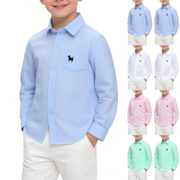 breaise Boys Long Sleeve Dress Shirts Button Down Uniform Shirts Casual School Uniform T-Shirt 2026 Cozy Tee Shirts